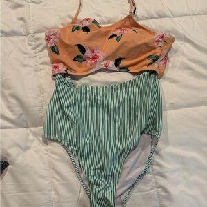CUPSHE Floral and Striped One Piece, sz XL